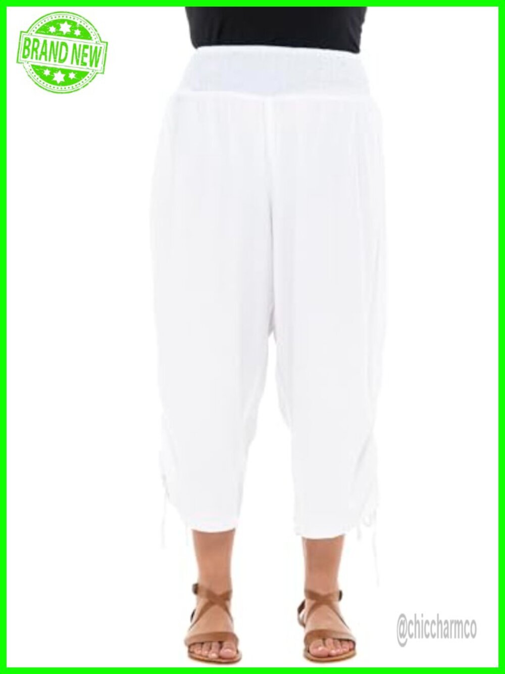 Womens Boho Wide Leg Cropped Palazzo Pants Smocked Waist Rayon